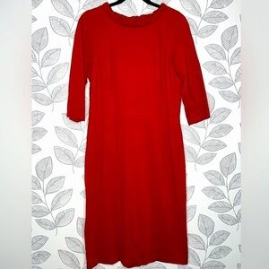 Vtg David Meister Cocktail Dress 12 Red 3/4 Sleeve Ruffle Holiday Dinner Party